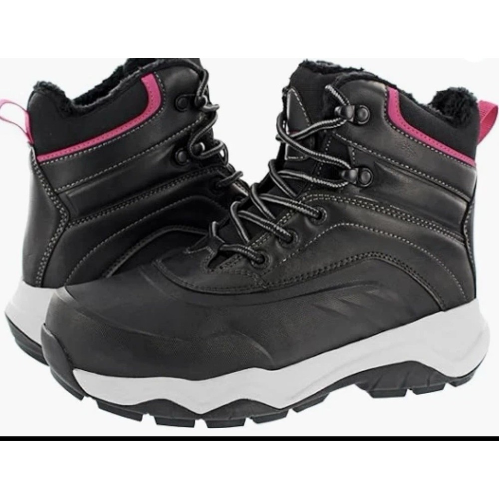 Khombu Women's Riley Outdoor Hiking Boots Black with Pink Accents Size 7